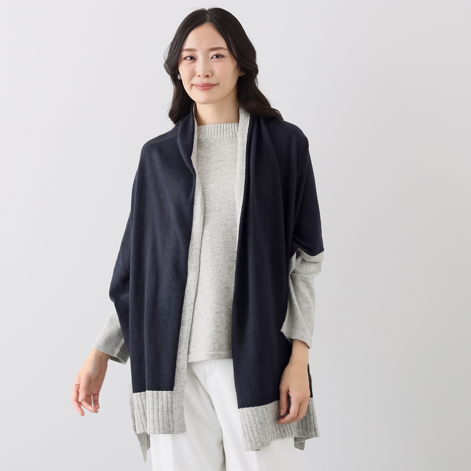 スピンブルー ヤクブレンド オリジナルヤーン使用 バイカラー大判ストール