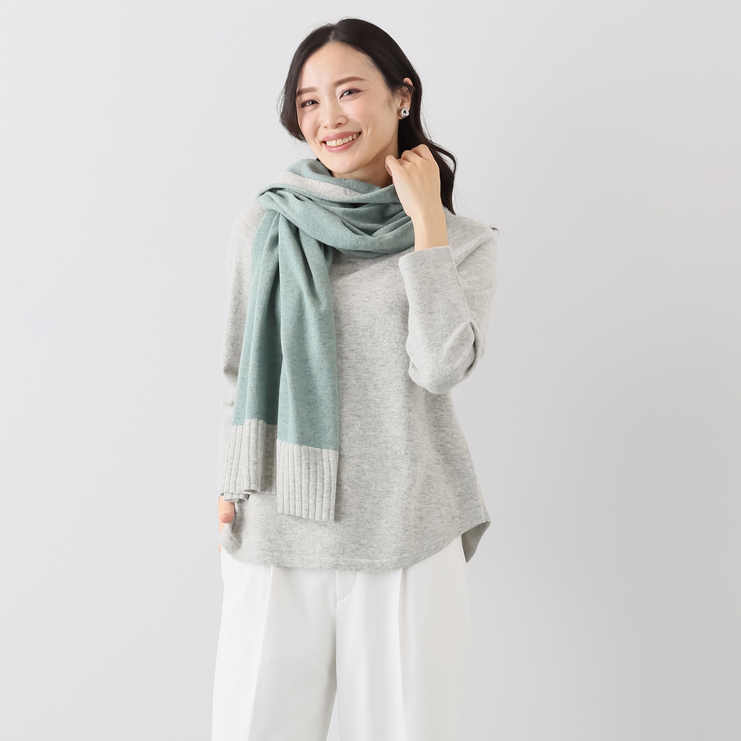 スピンブルー ヤクブレンド オリジナルヤーン使用 バイカラー大判ストール