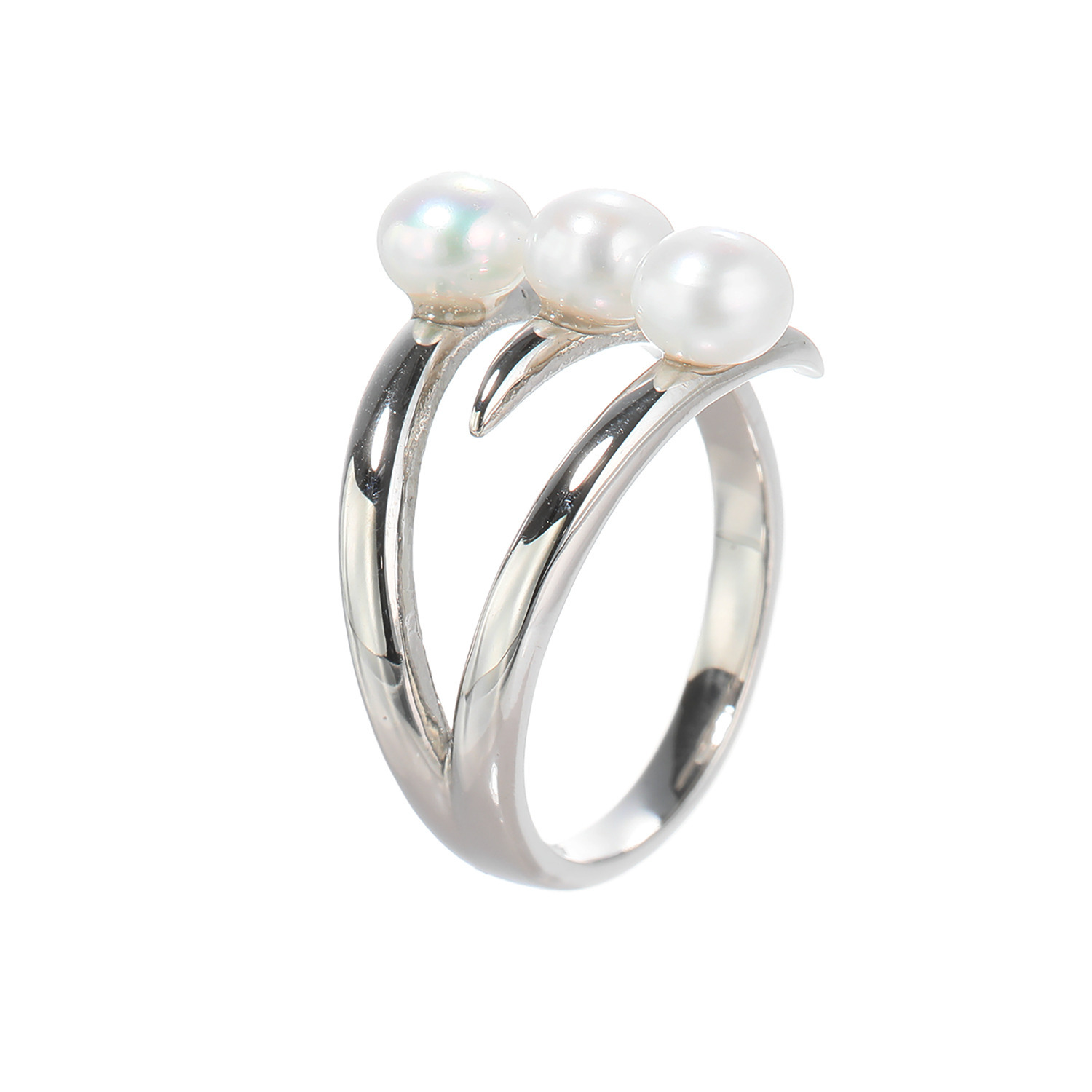 カリーナ・ペルラ ステンレス 淡水パール トリプルデザインリング
