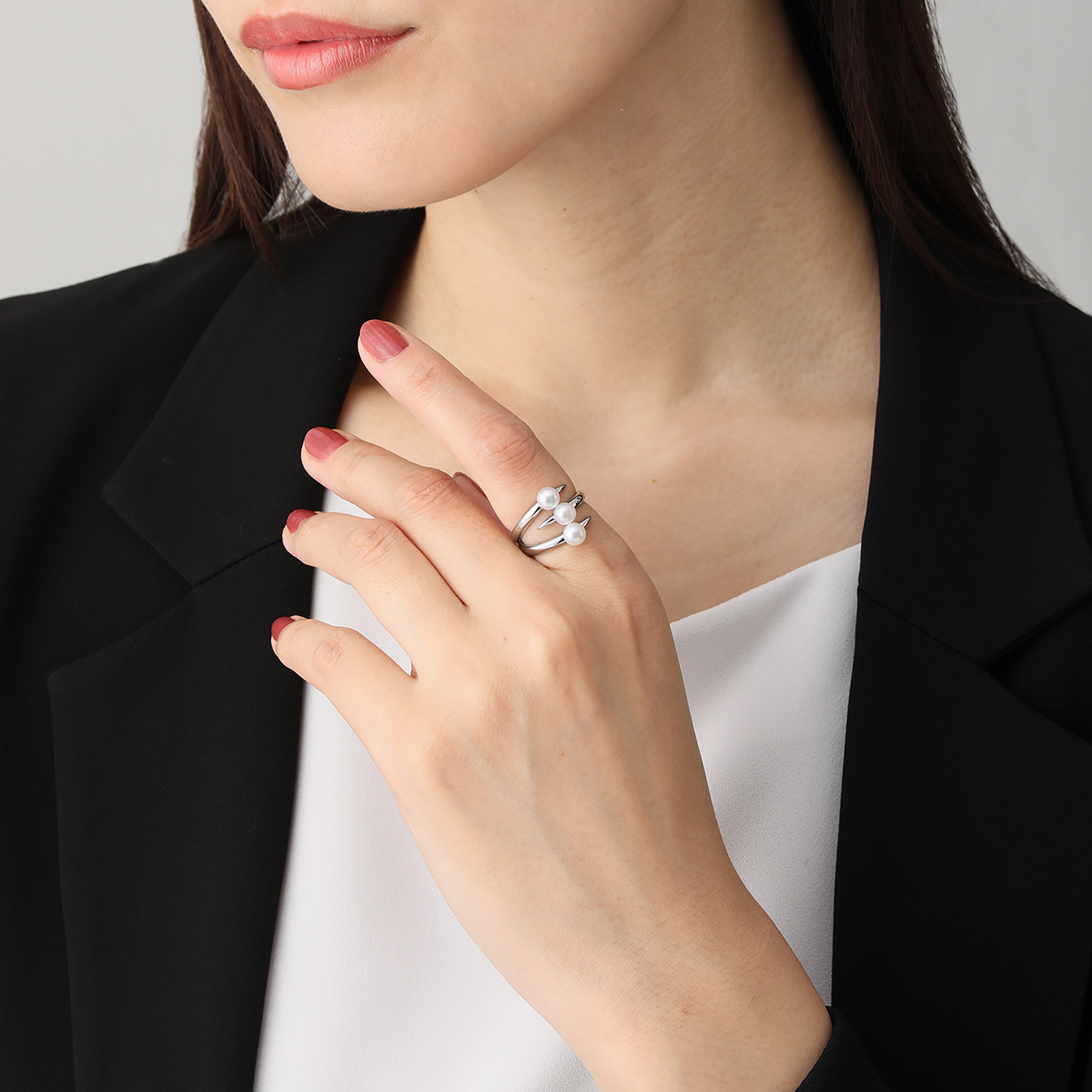 カリーナ・ペルラ ステンレス 淡水パール トリプルデザインリング