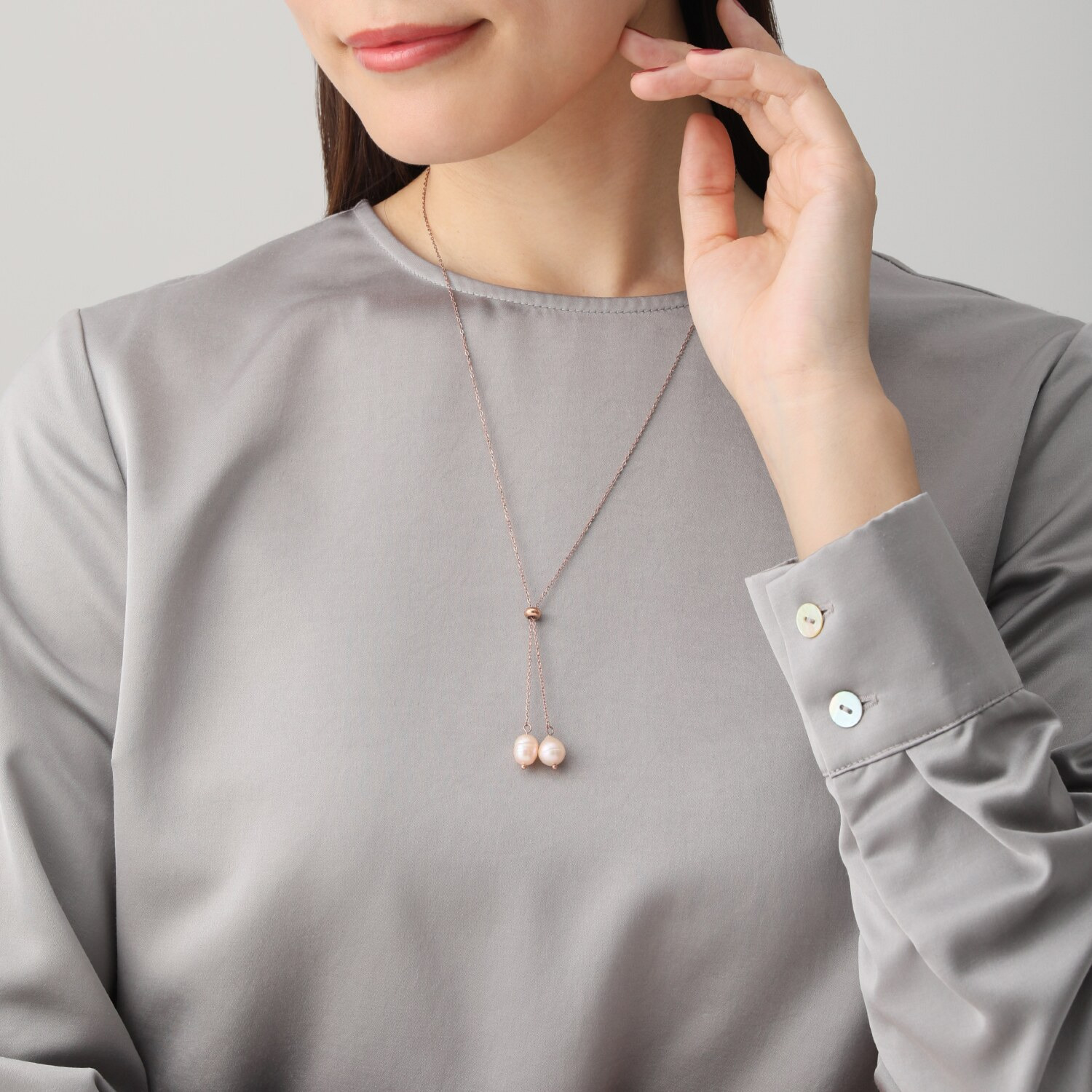 カリーナ・ペルラ ステンレス 淡水パール ツインデザイン ロングスライドネックレス