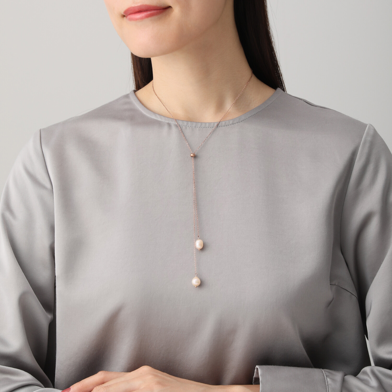 カリーナ・ペルラ ステンレス 淡水パール ツインデザイン ロングスライドネックレス