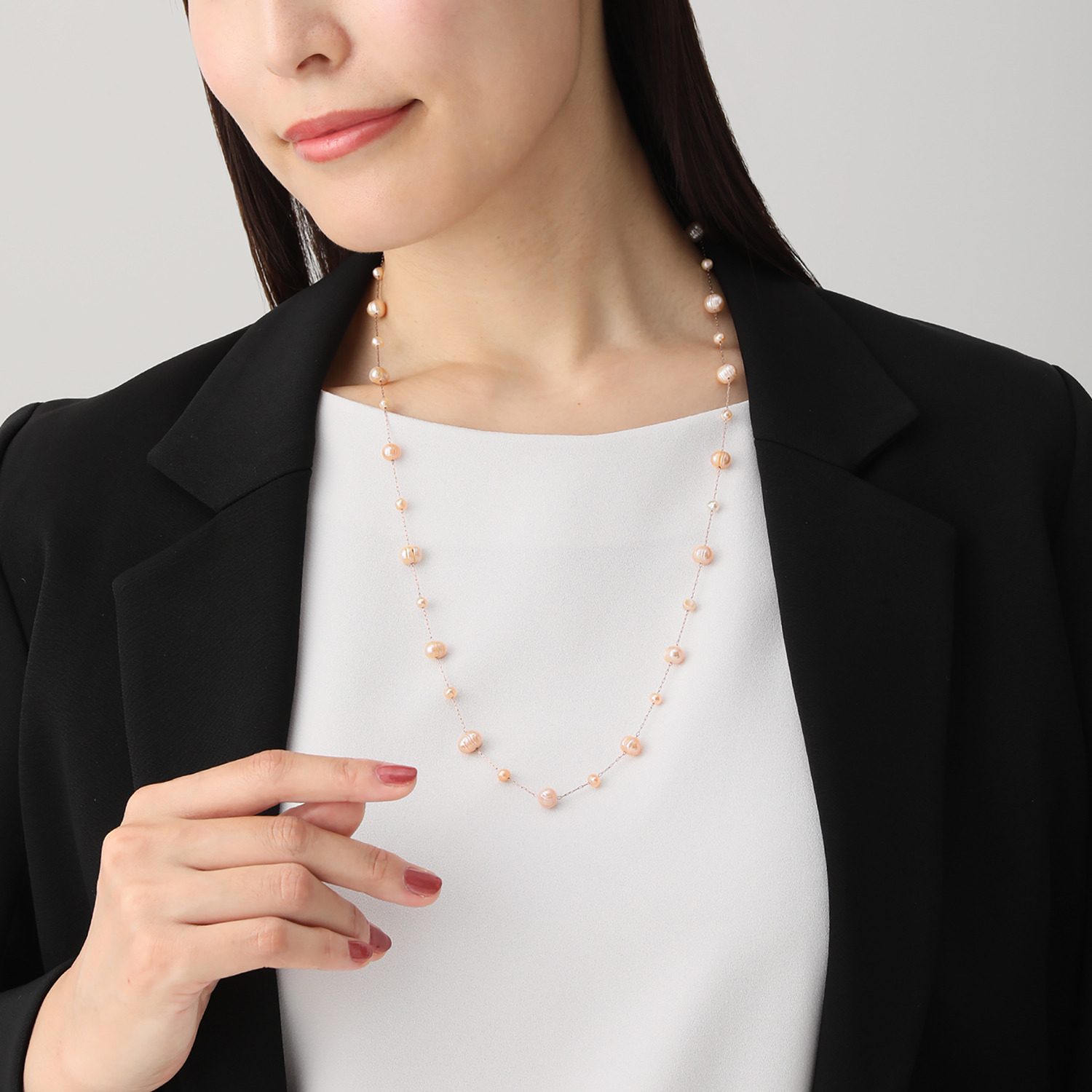 カリーナ・ペルラ ステンレス 淡水パール リズミカルステーション ロングネックレス