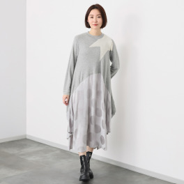 プラスエム 異素材切替 デザイン ロングワンピース