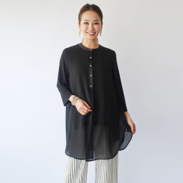 フーア サテンアクセント シアージョーゼット 羽織りロングブラウス