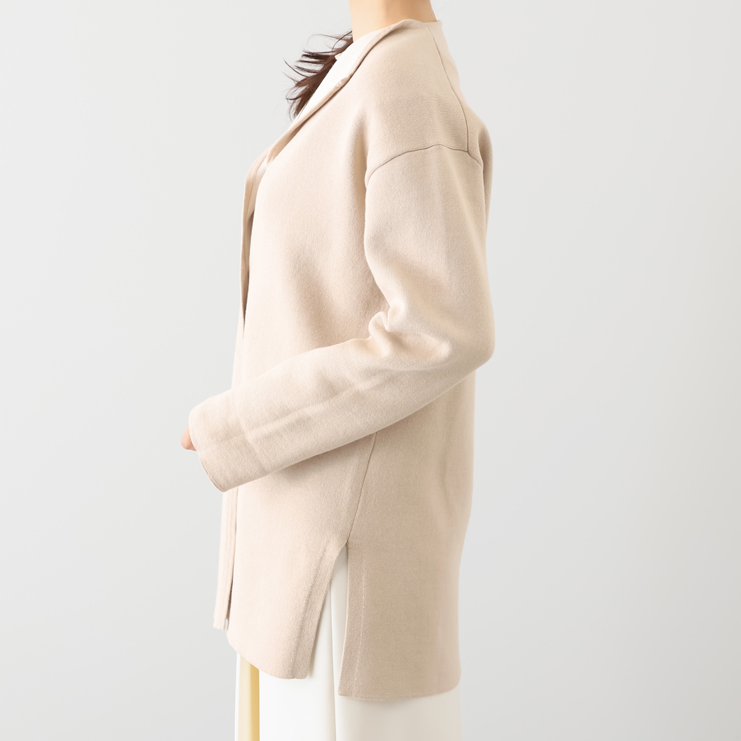 ソアージュ 上品バイカラーで魅せる 軽やかな着心地 ダブルフェイス ニットコーディガン