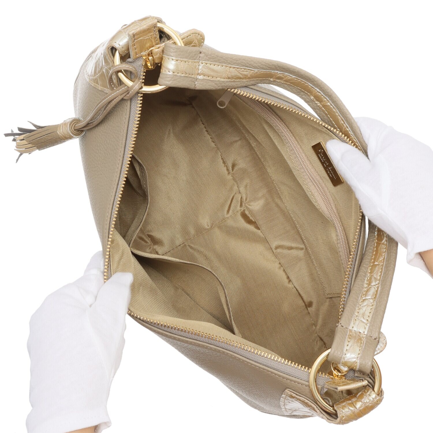 パープルクラウド 日本製 ソフトなイタリア製牛革＆ ポロサスクロコダイル ２ウェイバッグ