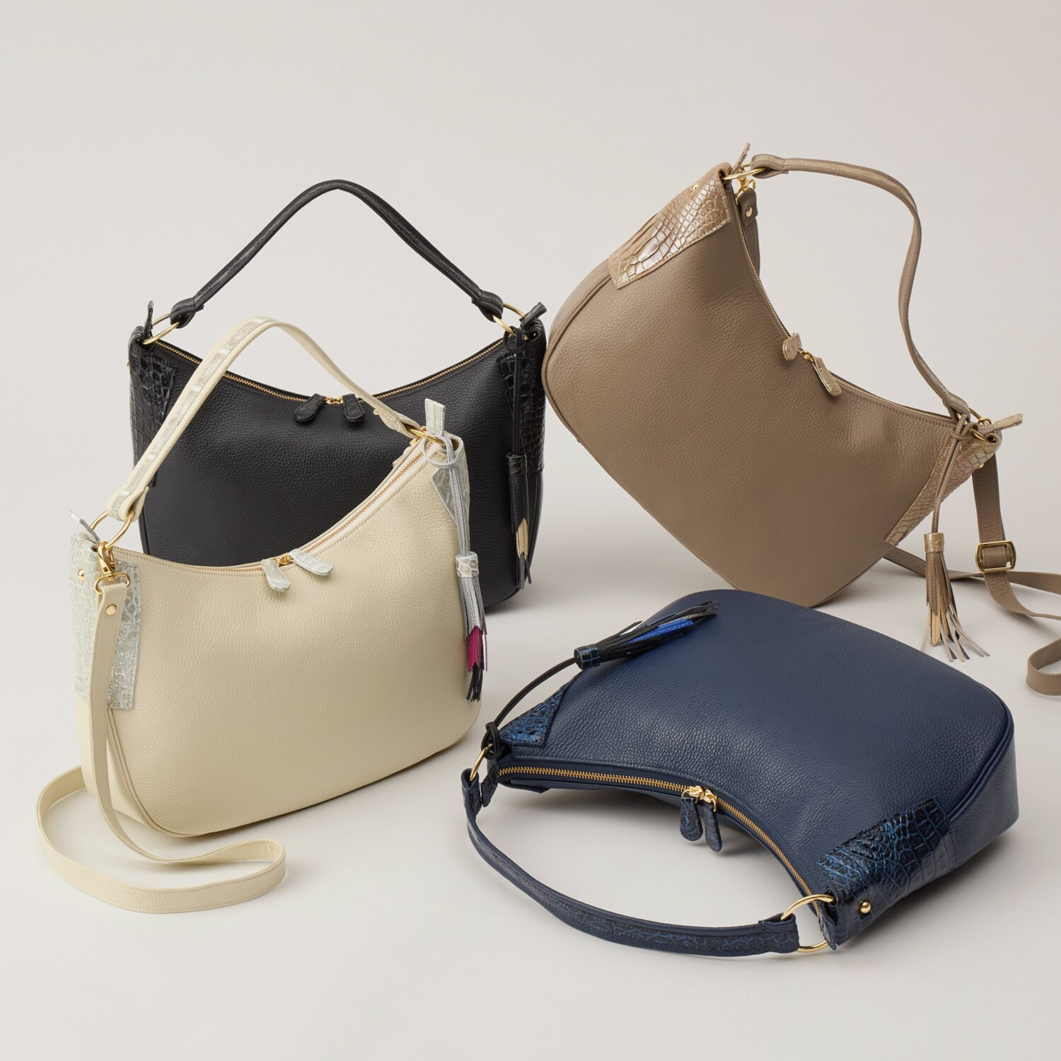 パープルクラウド 日本製 ソフトなイタリア製牛革＆ ポロサスクロコダイル ２ウェイバッグ