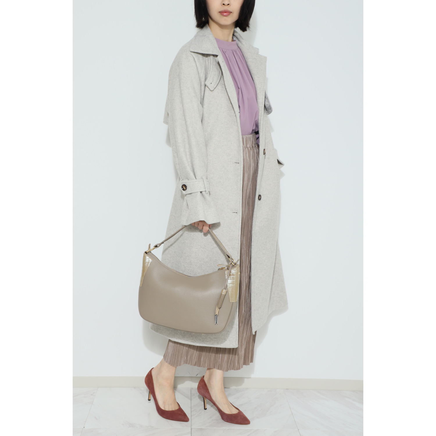 パープルクラウド 日本製 ソフトなイタリア製牛革＆ ポロサスクロコダイル ２ウェイバッグ