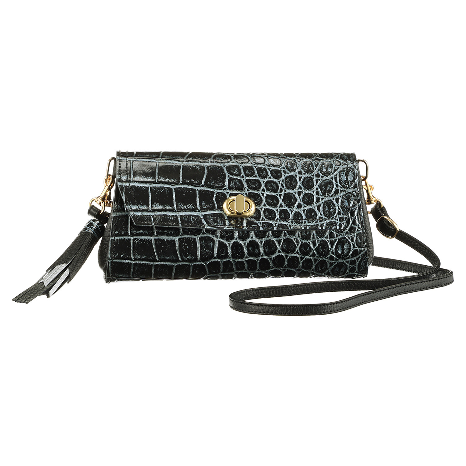 パープルクラウド 日本製 ソフトな ポロサスクロコダイル ２ウェイお財布ポシェット