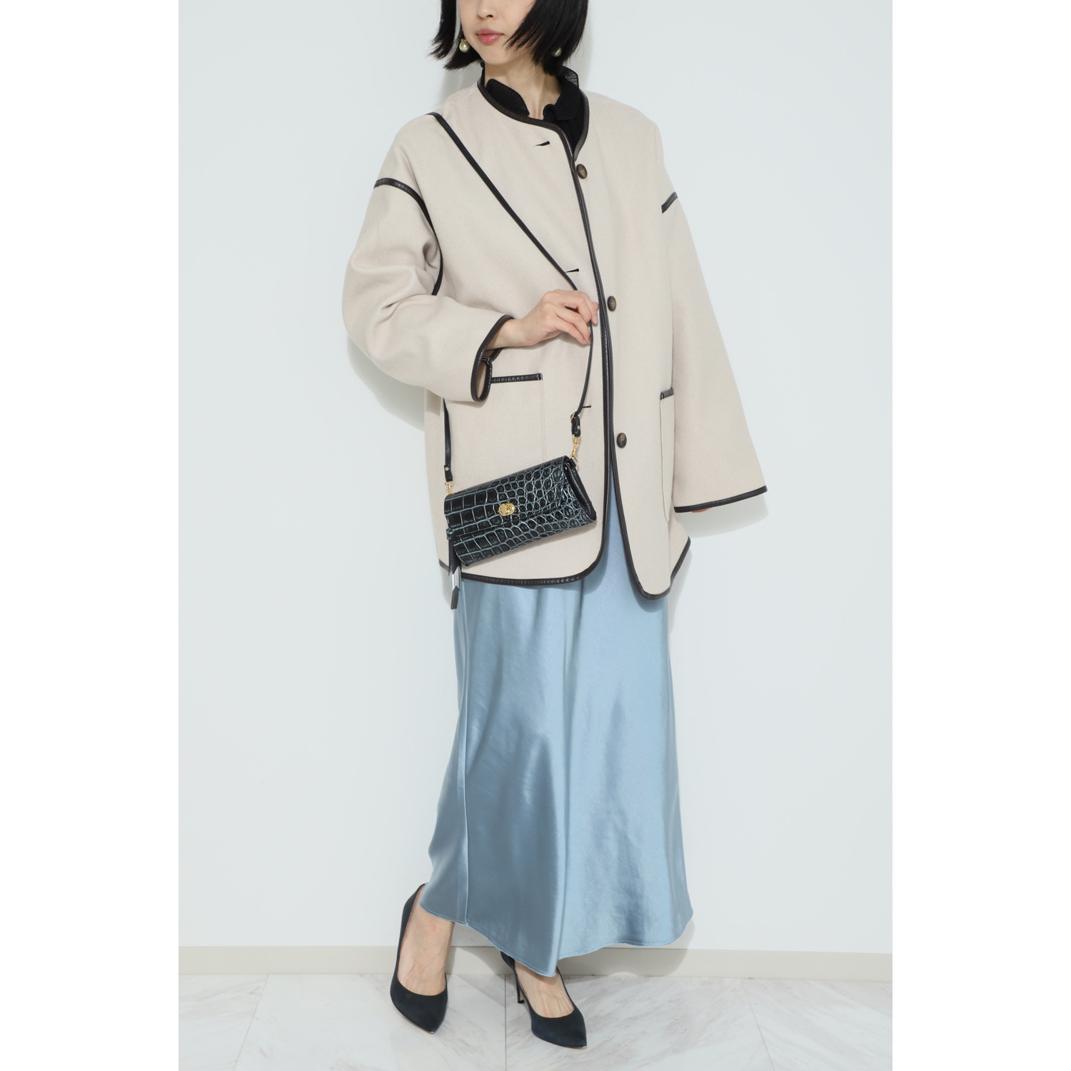 パープルクラウド 日本製 ソフトな ポロサスクロコダイル ２ウェイお財布ポシェット