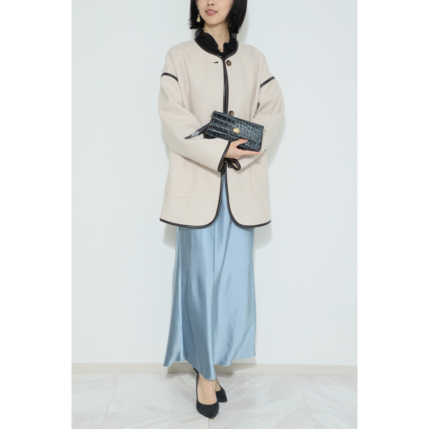 パープルクラウド 日本製 ソフトな ポロサスクロコダイル ２ウェイお財布ポシェット