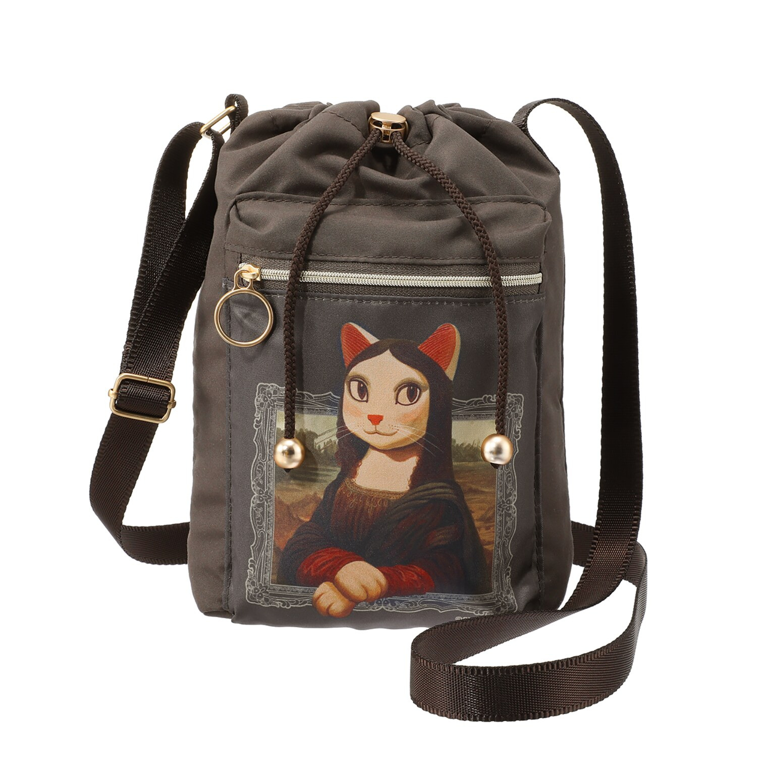 キャットアート 巾着ショルダーバッグ
