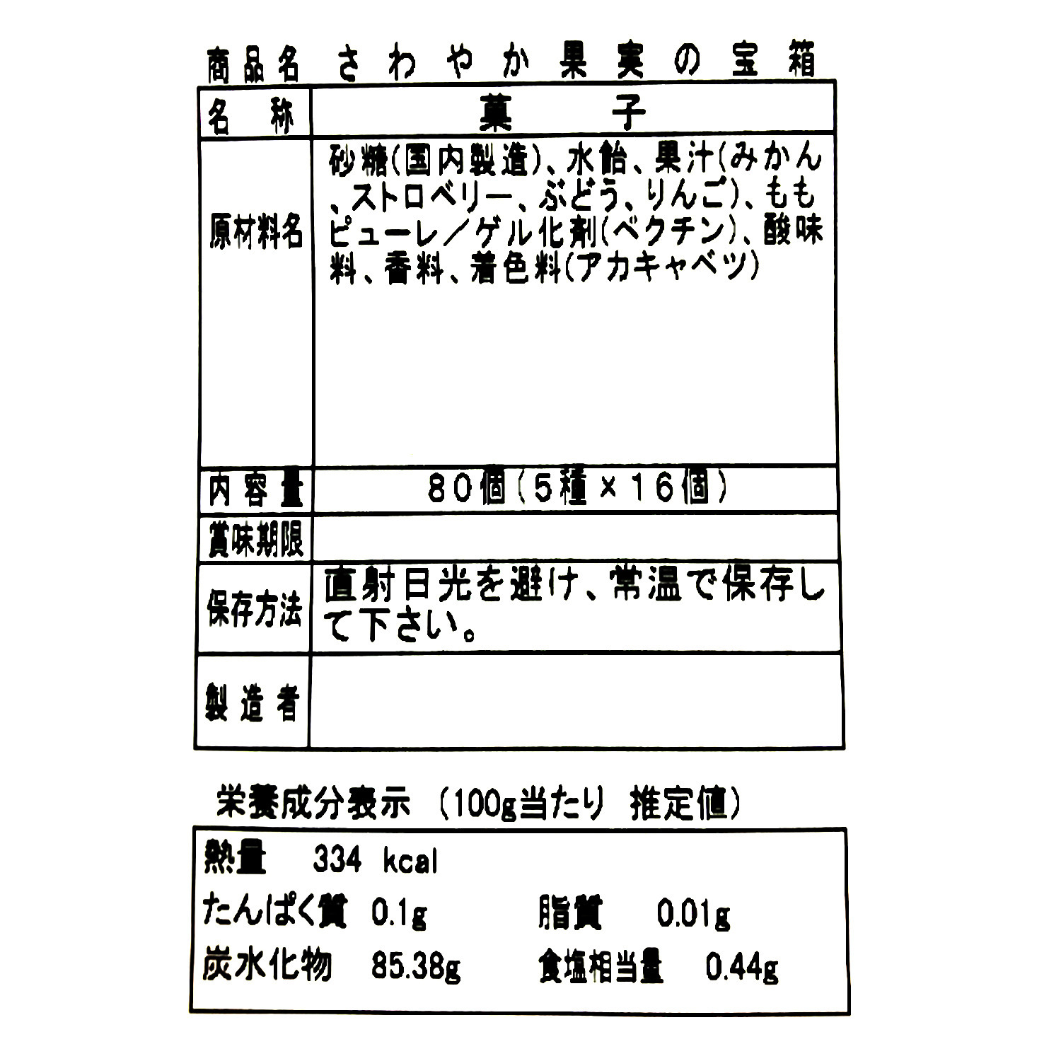＜５種・計８０個＞ さわやか果実の宝箱