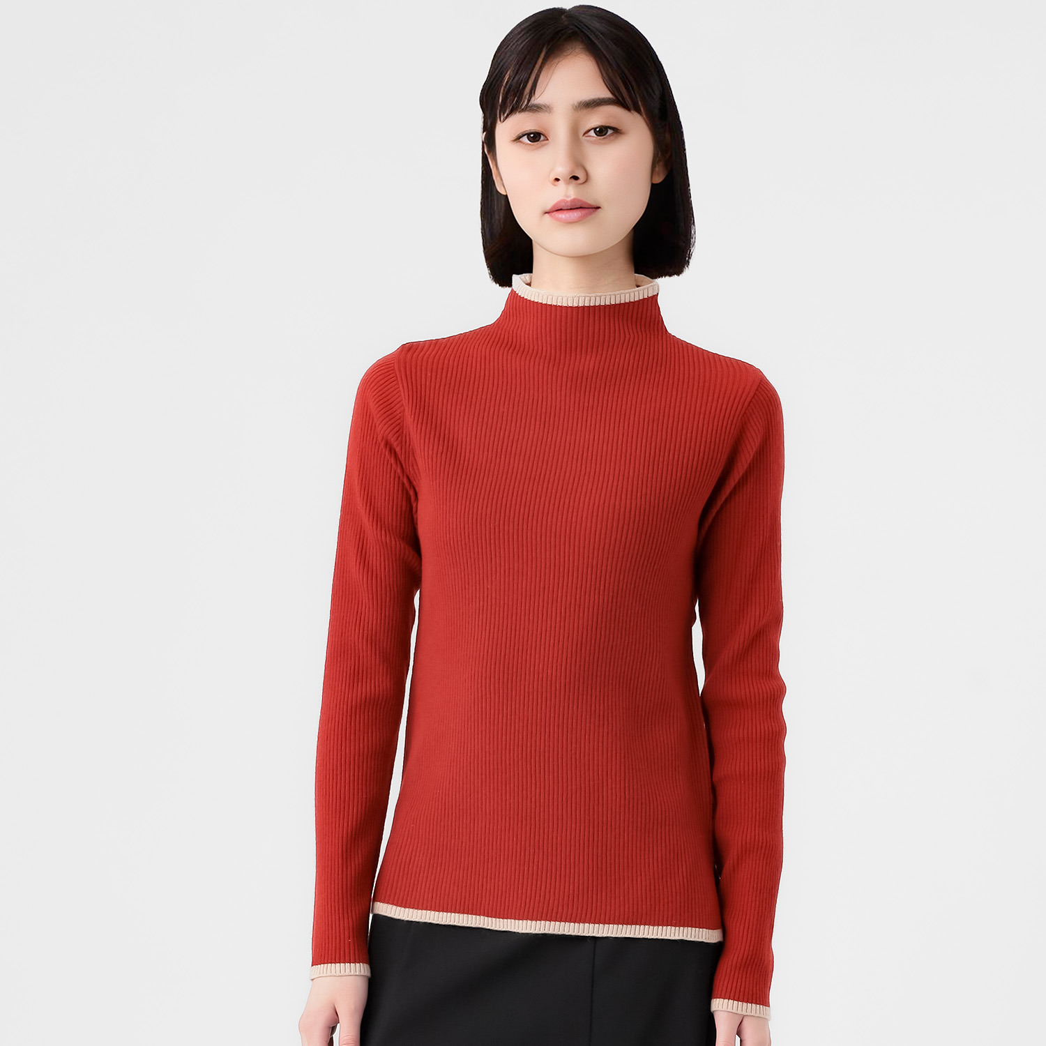 エムエムオー ボトルネック 配色ニットプルオーバー