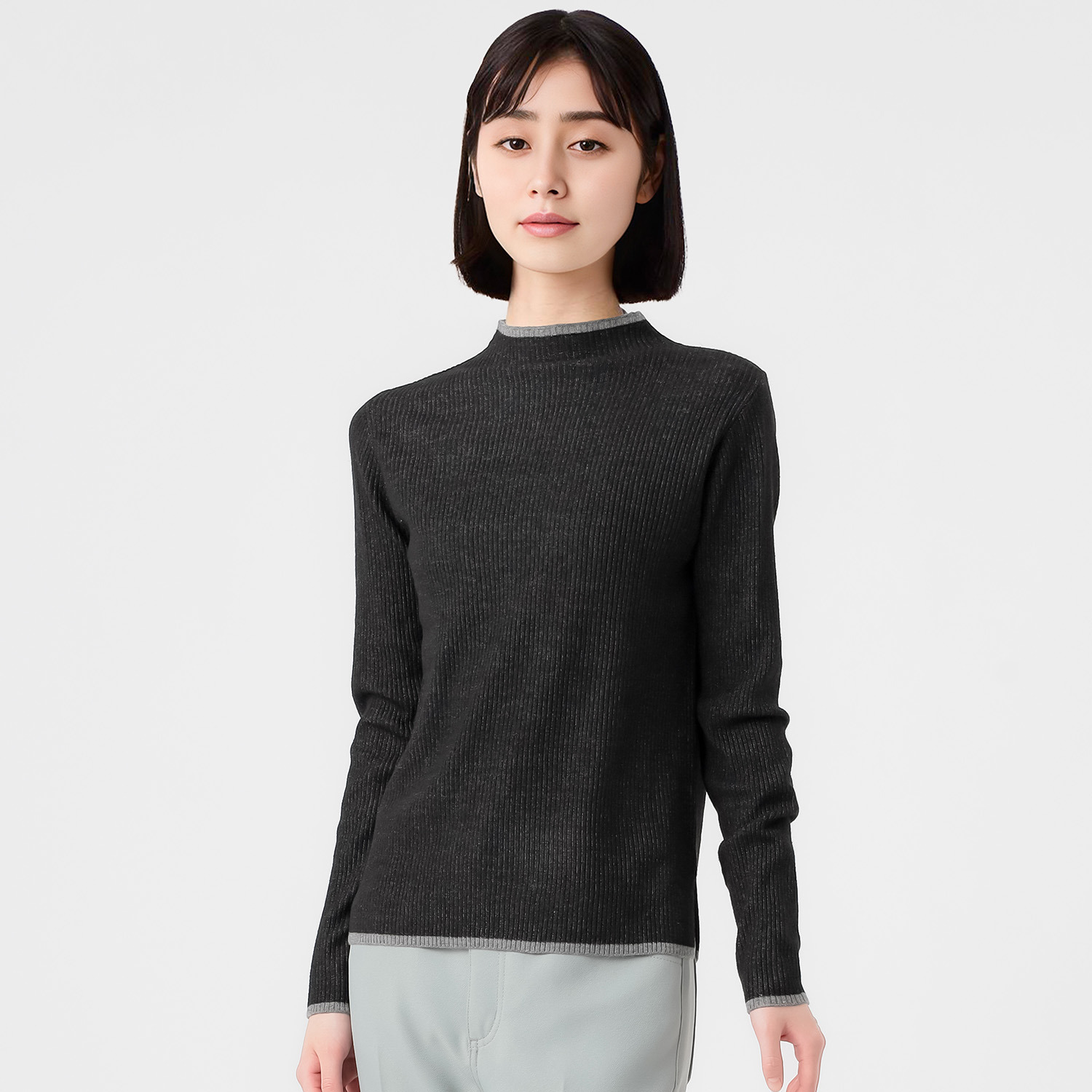 エムエムオー ボトルネック 配色ニットプルオーバー