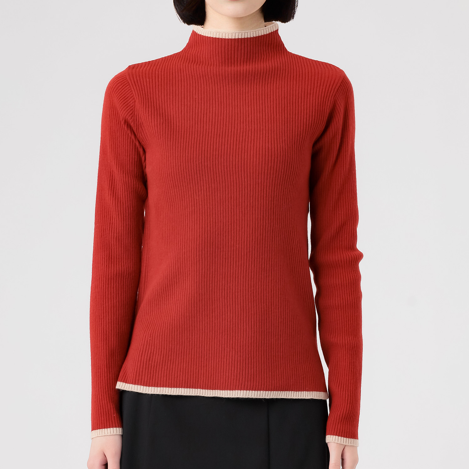 エムエムオー ボトルネック 配色ニットプルオーバー