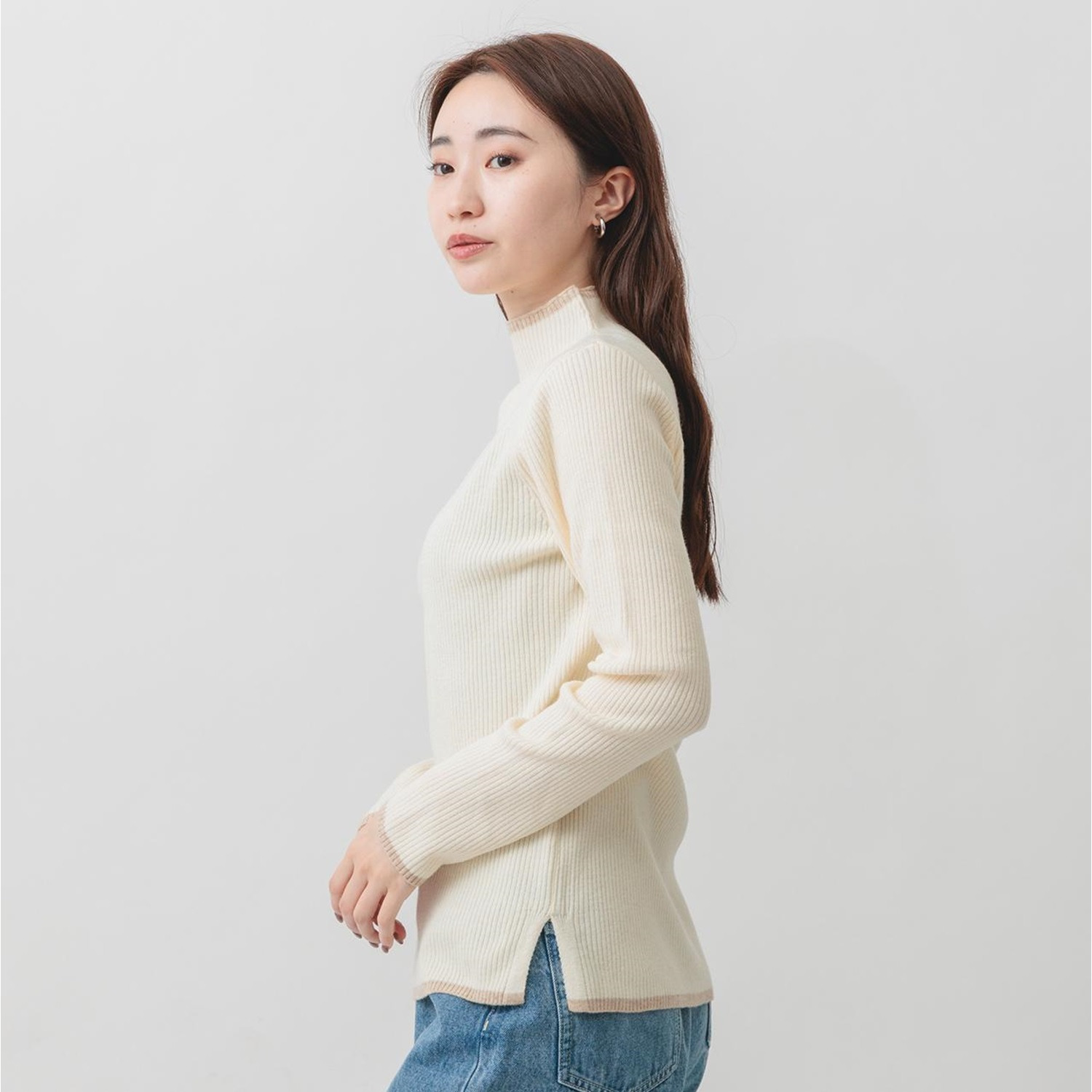 エムエムオー ボトルネック 配色ニットプルオーバー