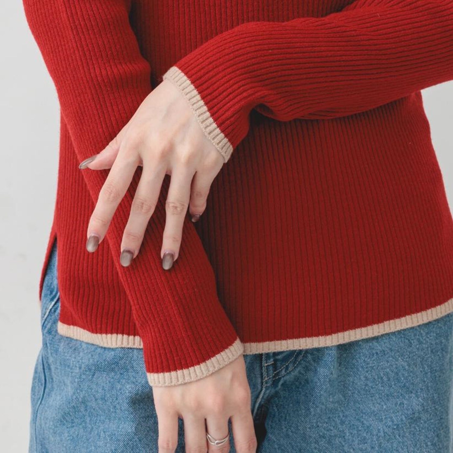 エムエムオー ボトルネック 配色ニットプルオーバー