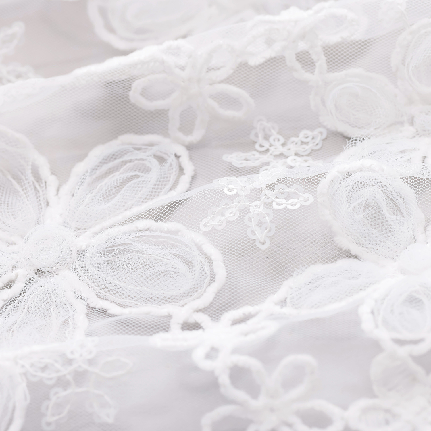 ルクオーレ スパンコールアクセント 立体チュール＆ モール刺しゅう 総レースカーディガン