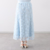 ルクオーレ スパンコールアクセント 立体チュール＆ モール刺しゅう 総レース ソフトフレアースカート