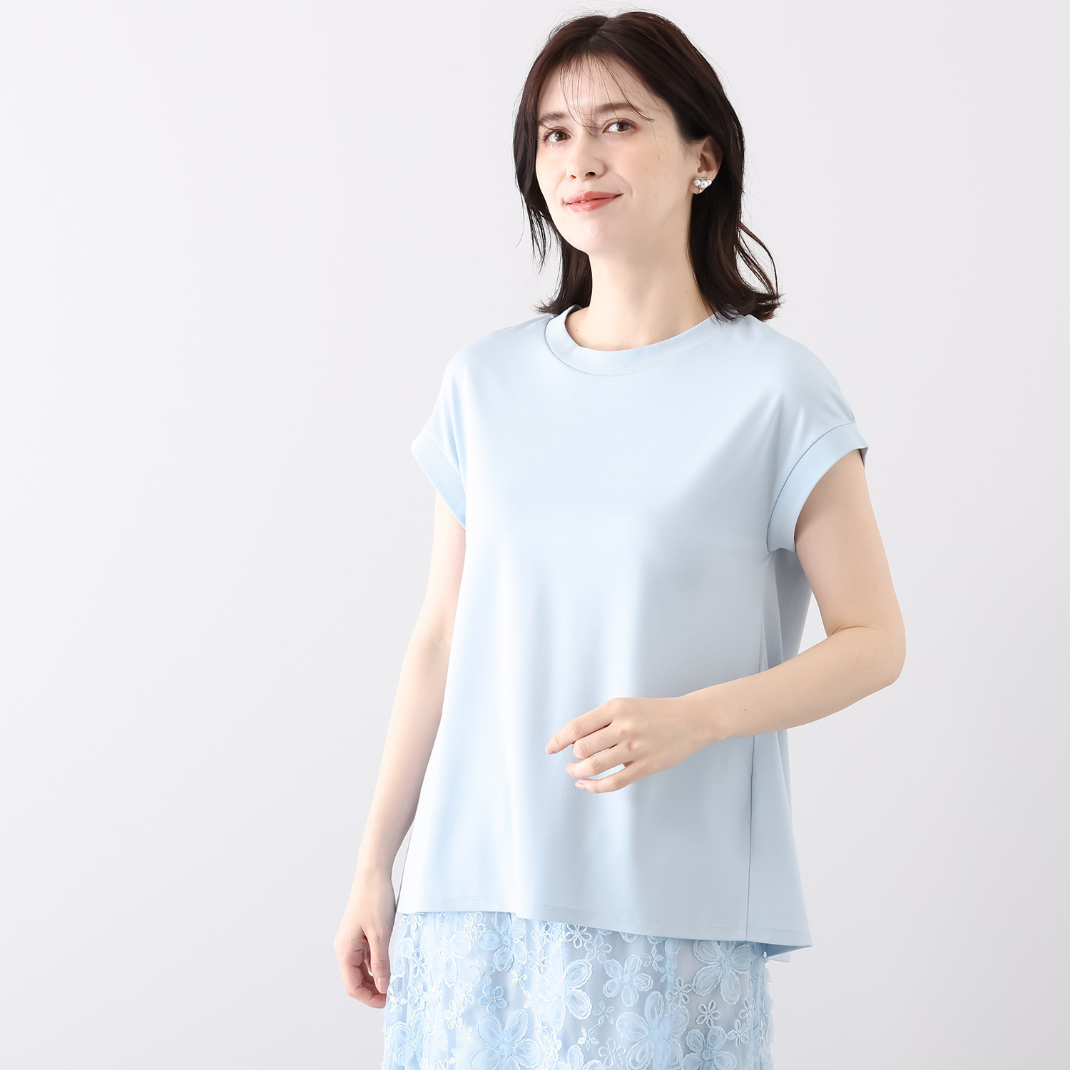 ルクオーレ ストレッチポンチ リブ切替 フレアープルオーバー