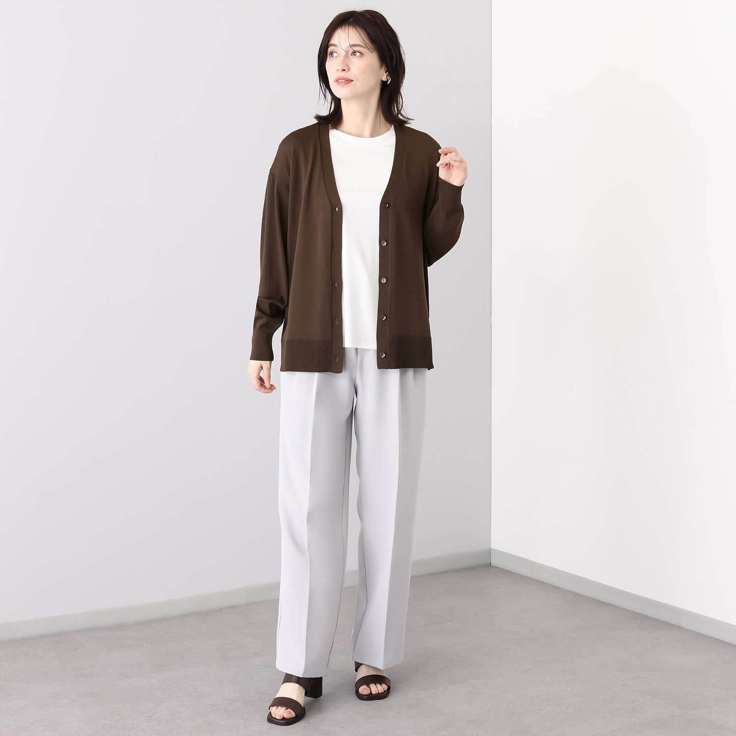 ルクオーレ 天竺ニット きれい見え Ｖネックカーディガン