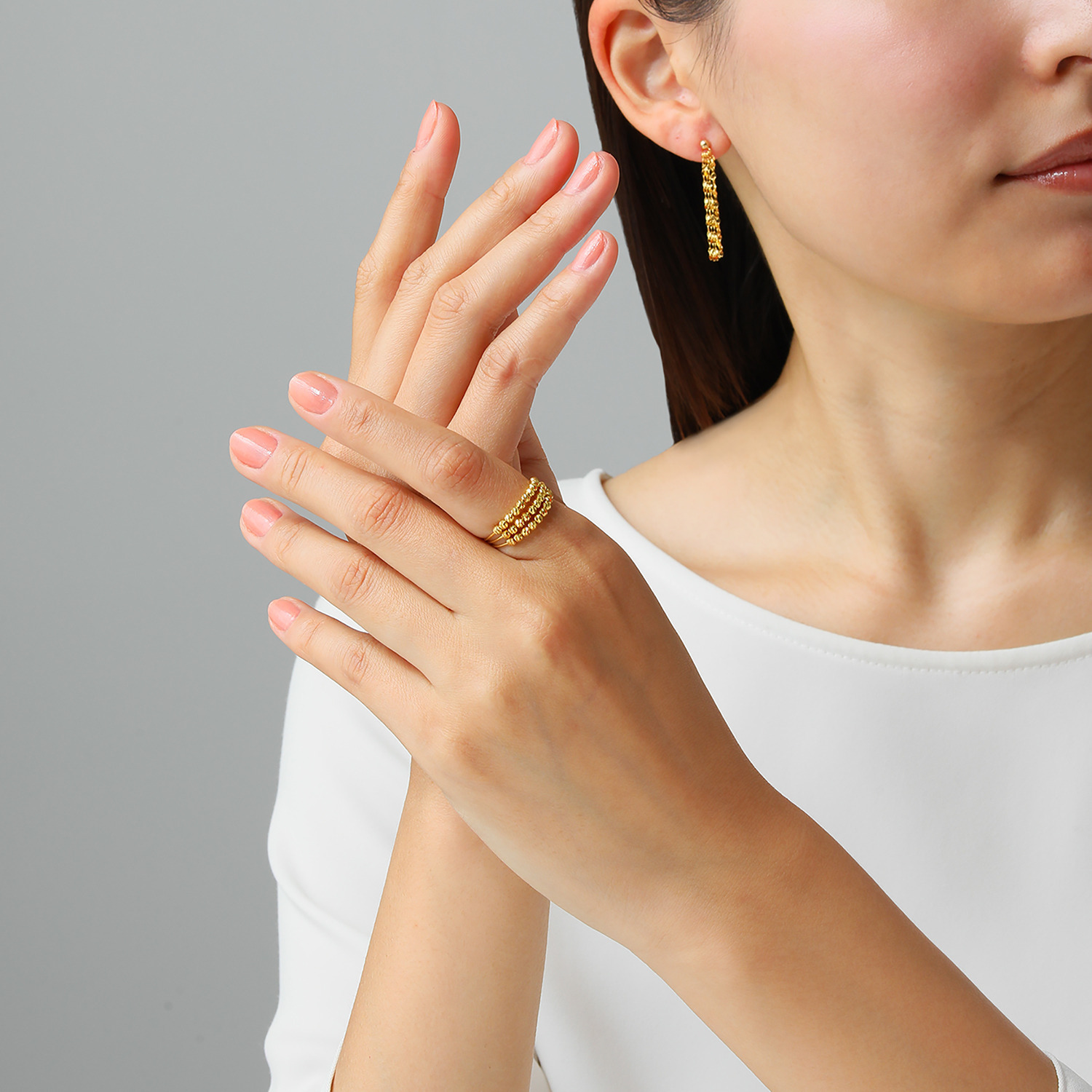 オール　ブランシュ 純金 ヴィーナスカット ３連フレキシブルリング