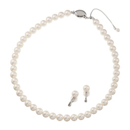 プレミアムパール 泉州の職人技 ８ｍｍＵＰ　貝パール ネックレス＆ イヤリング／ピアスセット