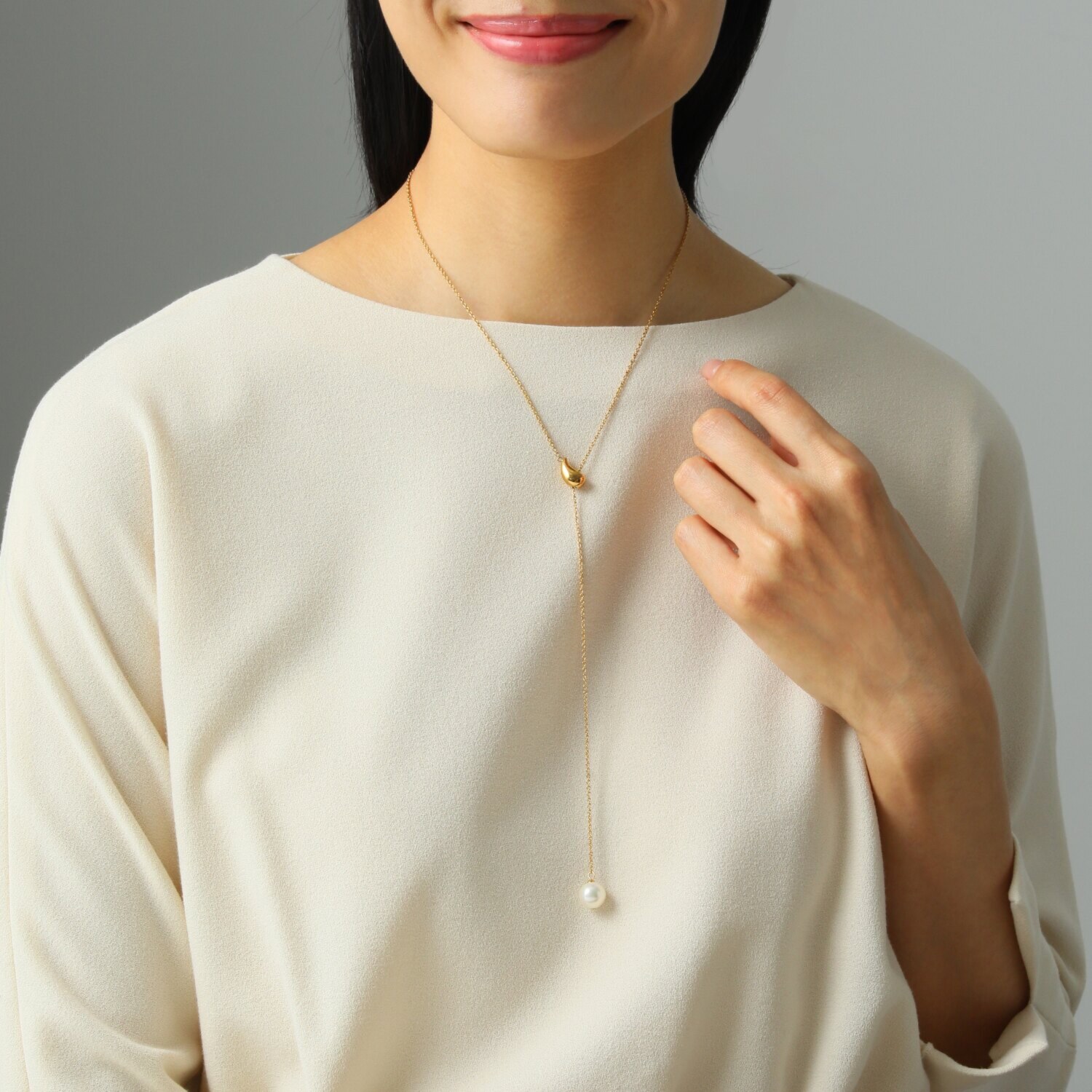 プレミアムパール 泉州の職人技 ステンレス １０ｍｍＵＰ　貝パール Ｙデザインネックレス