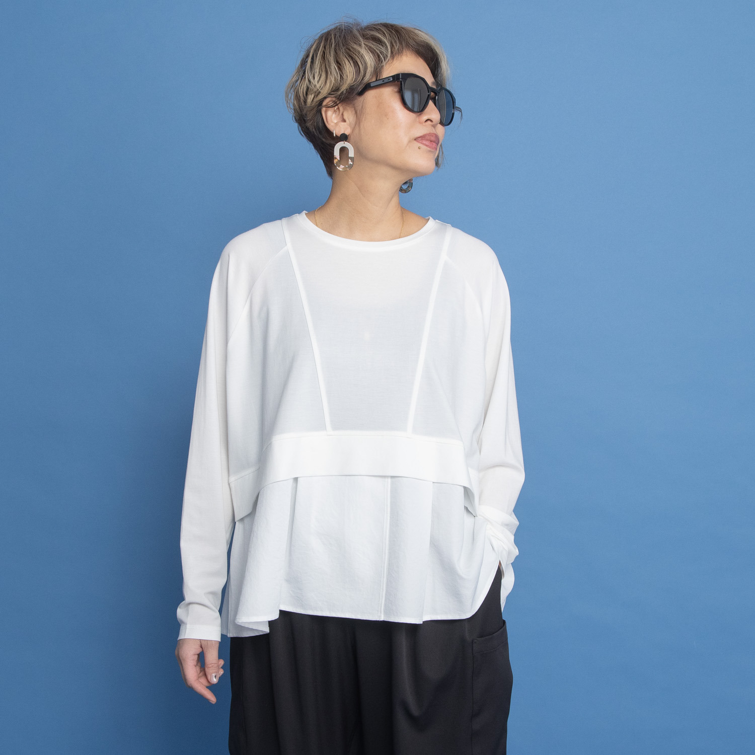 ヨーコモリモト ブランド定番 異素材コンビ デザインプルオーバー