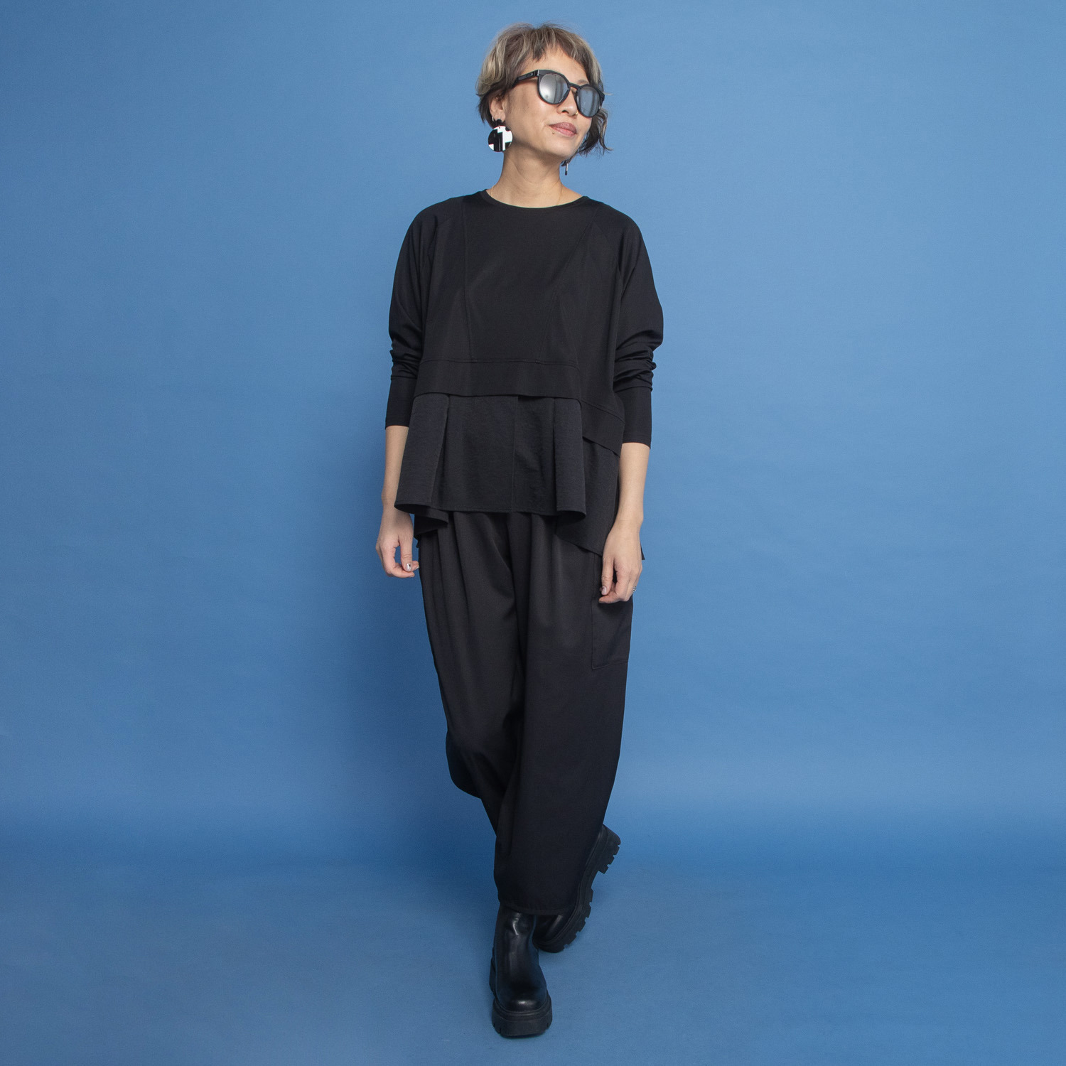 ヨーコモリモト ブランド定番 異素材コンビ デザインプルオーバー