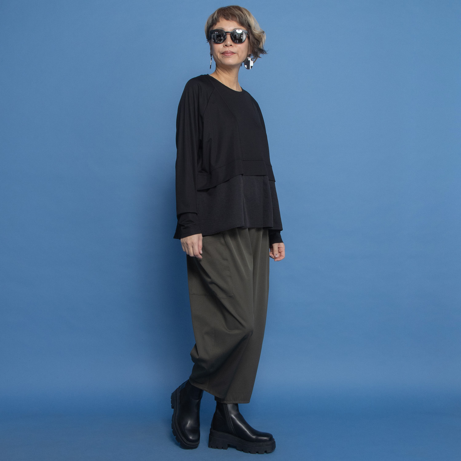 ヨーコモリモト ブランド定番 異素材コンビ デザインプルオーバー