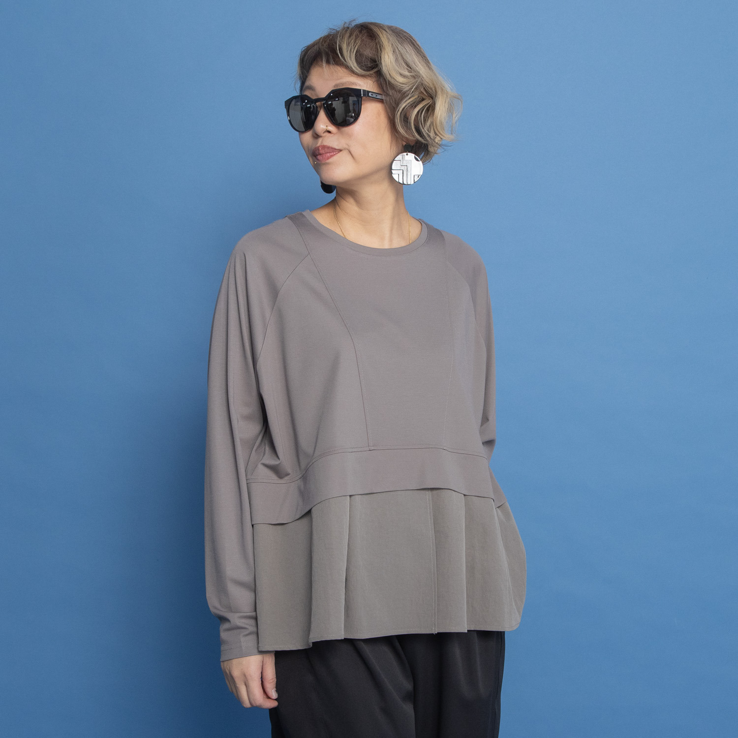 ヨーコモリモト ブランド定番 異素材コンビ デザインプルオーバー