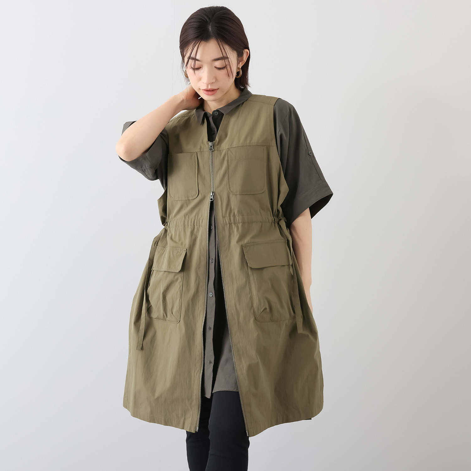 ヨーコモリモト ロング丈で スタイルアップ＆カバー カジュアルデザインベスト