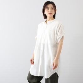 ヨーコモリモト コンパクトな襟で 着る人を選ばない デザインシャツチュニック