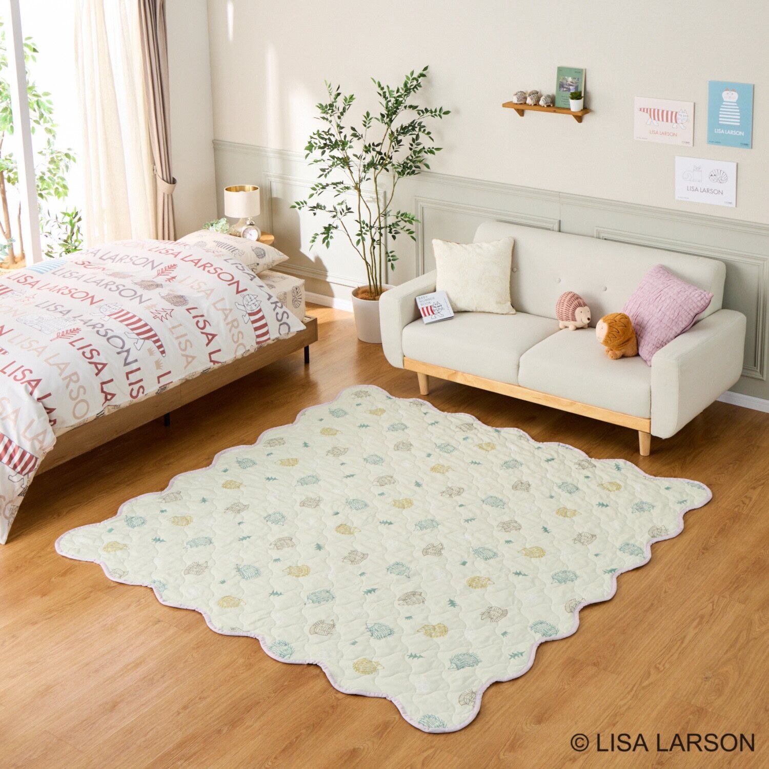 リサ・ラーソン 猫とハリネズミ リバーシブル マルチキルトカバー ＜１９０×１９０ｃｍ＞