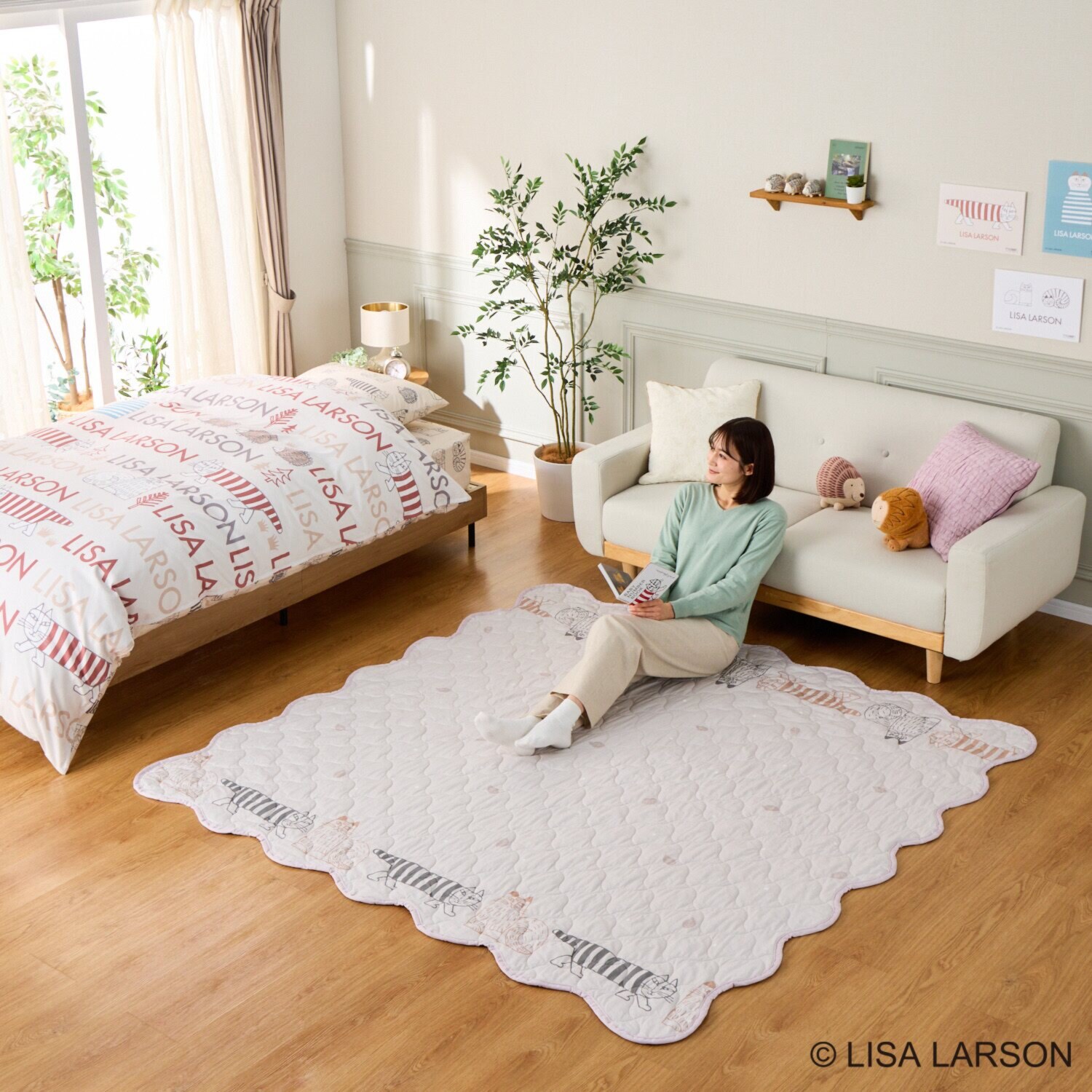 リサ・ラーソン 猫とハリネズミ リバーシブル マルチキルトカバー ＜１９０×１９０ｃｍ＞