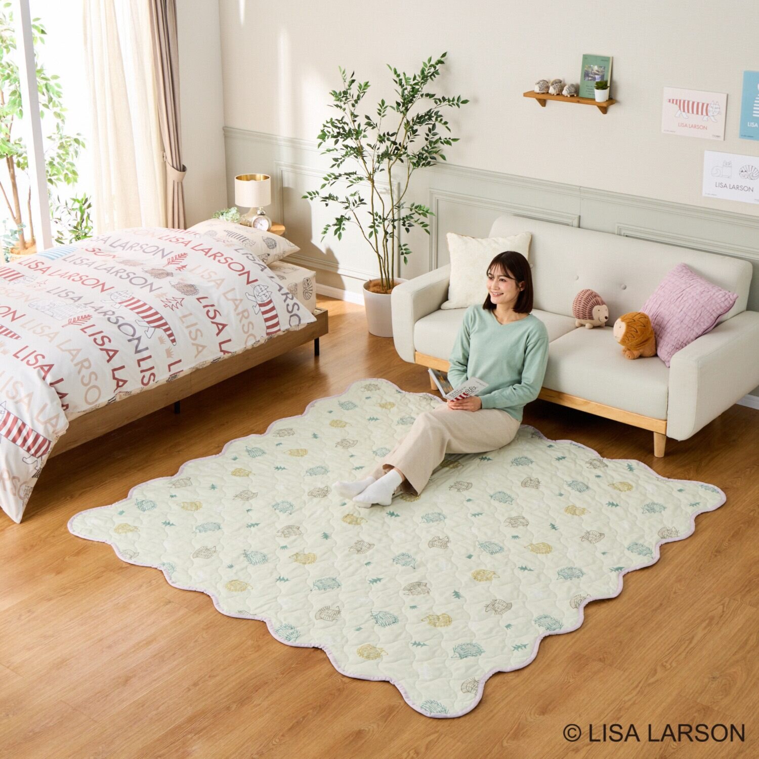 リサ・ラーソン 猫とハリネズミ リバーシブル マルチキルトカバー ＜１９０×１９０ｃｍ＞