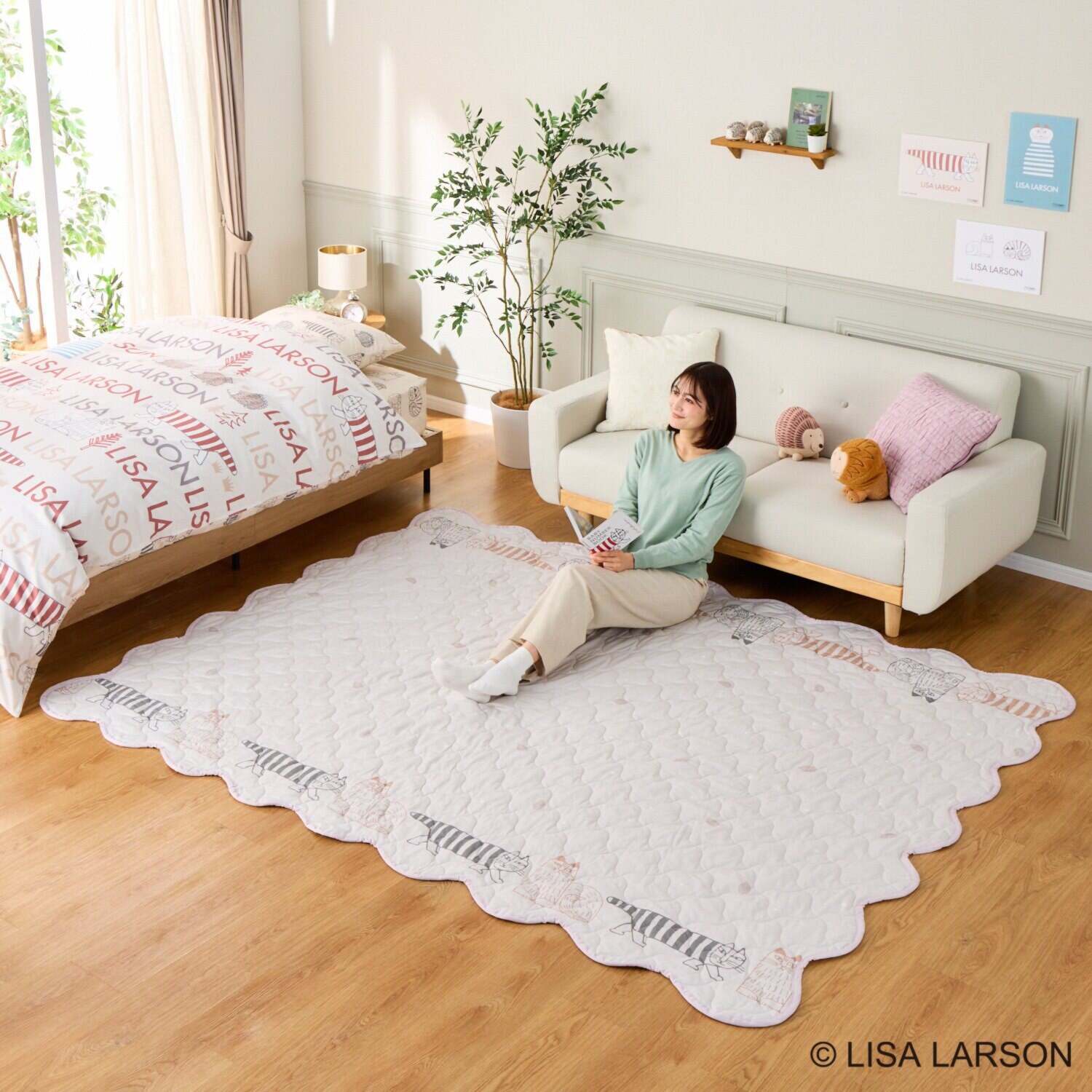 リサ・ラーソン 猫とハリネズミ リバーシブル マルチキルトカバー ＜１９０×２４０ｃｍ＞