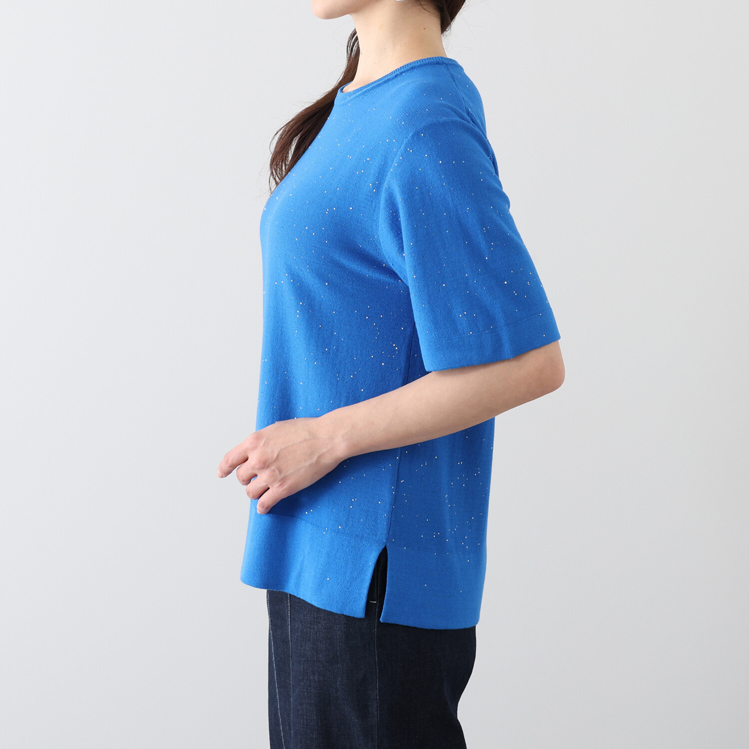 ソアージュ 極小スパンコールを ちりばめたスターダストな 煌めき！ 綿１００％ ニットプルオーバー