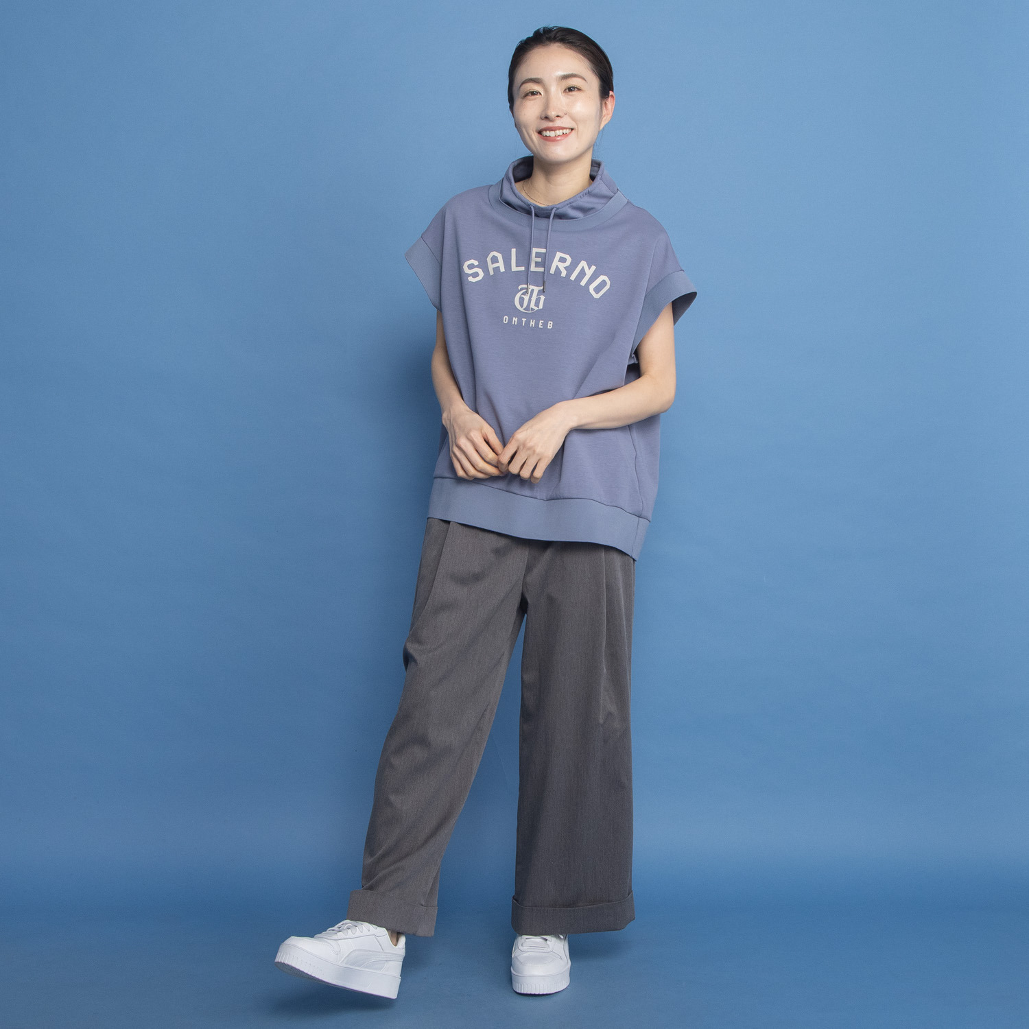 オンザビーバイサマーミー 安心と洗練を叶える 配色共布ベルト付 ワイドストレートパンツ