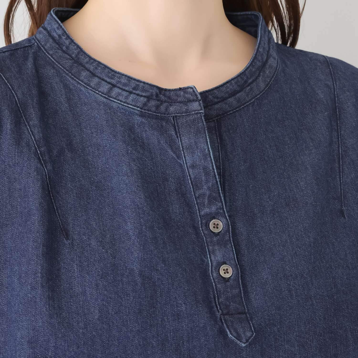 ワン　バイ ヨーコモリモト ライトオンスデニムで 爽やかモードカジュアル デザインブラウス