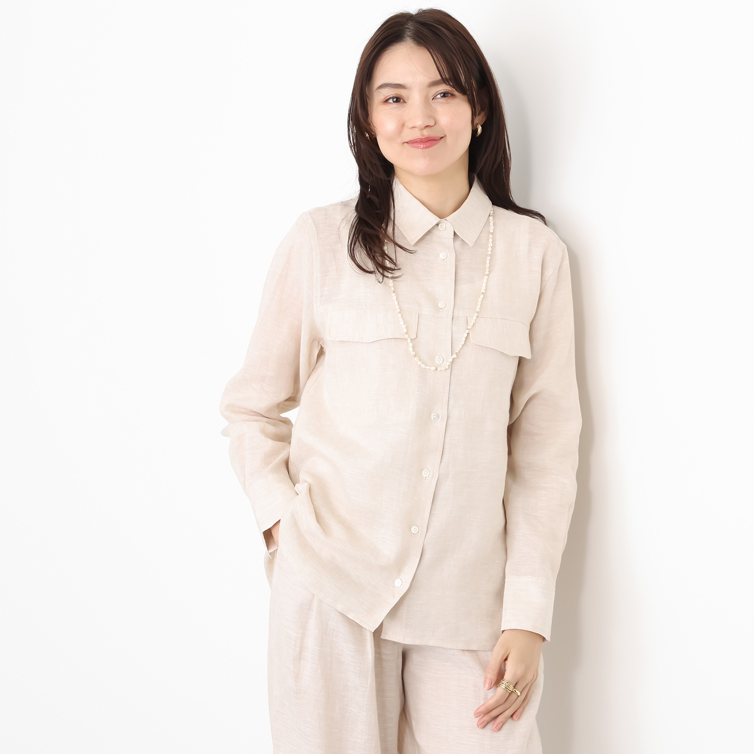 亀　恭子セレクト！ パールアンドクイーン フランス・ ノルマンディー産 プラチナプレミアムリネン １００％ ダブルポケットシャツ