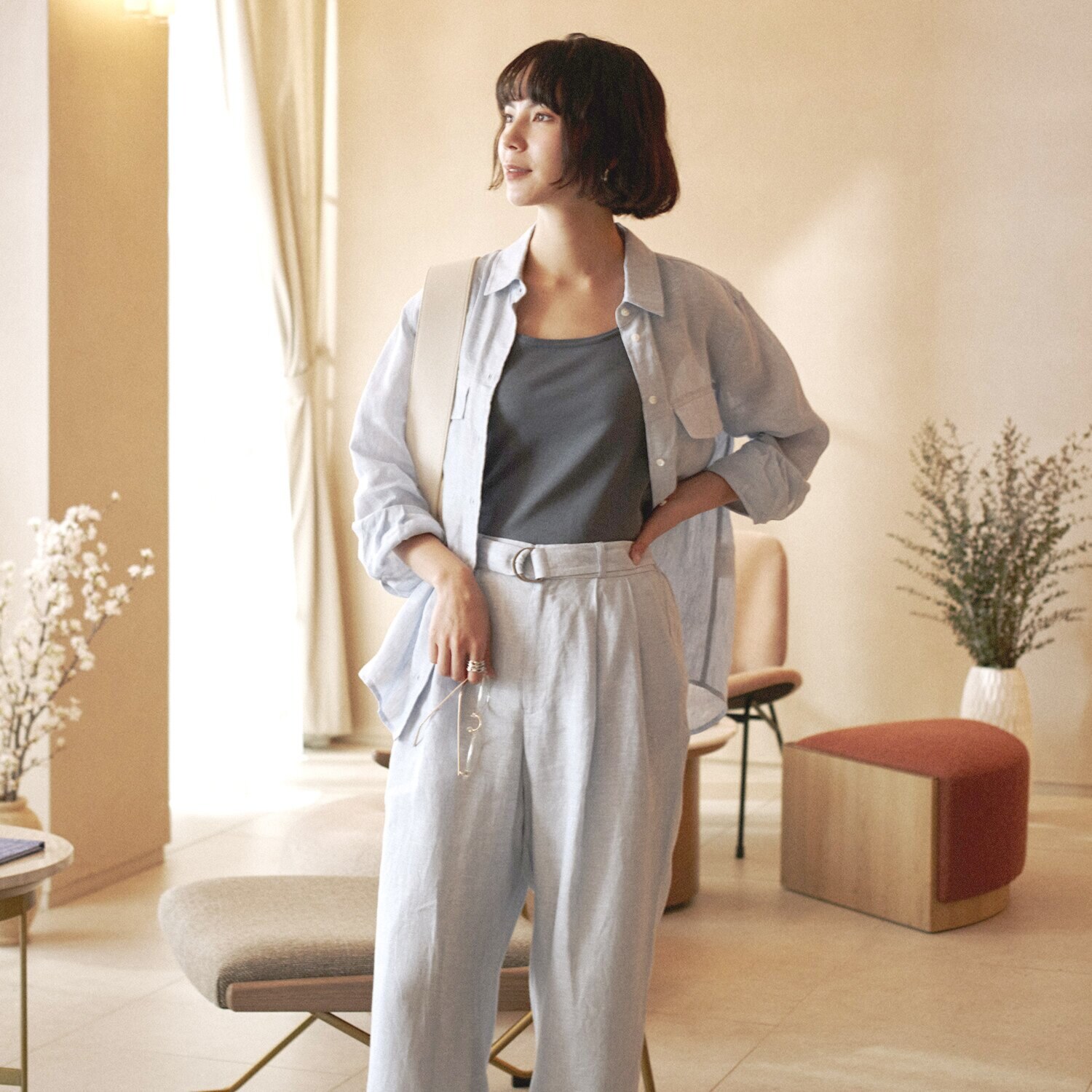 亀　恭子セレクト！ パールアンドクイーン フランス・ ノルマンディー産 プラチナプレミアムリネン １００％ ダブルポケットシャツ