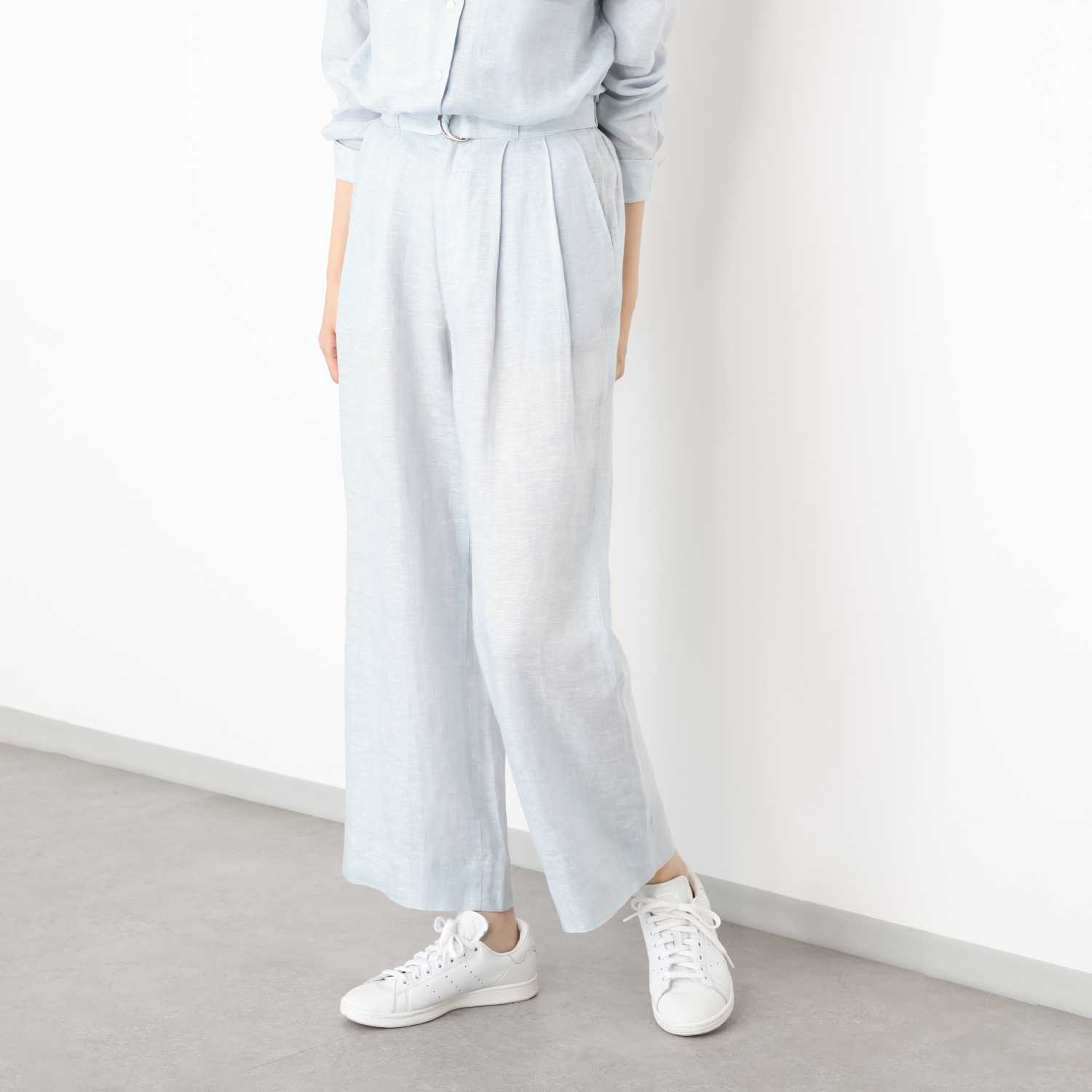 亀　恭子セレクト！ パールアンドクイーン フランス・ ノルマンディー産 プラチナプレミアムリネン １００％ 共布ベルト付ワイドパンツ