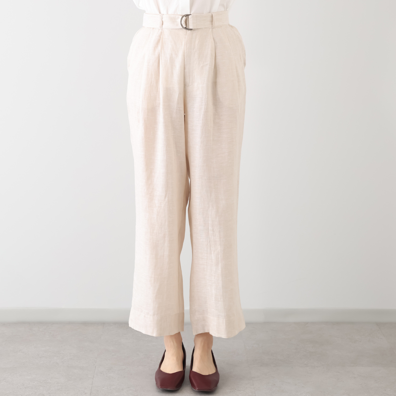 亀　恭子セレクト！ パールアンドクイーン フランス・ ノルマンディー産 プラチナプレミアムリネン １００％ 共布ベルト付ワイドパンツ