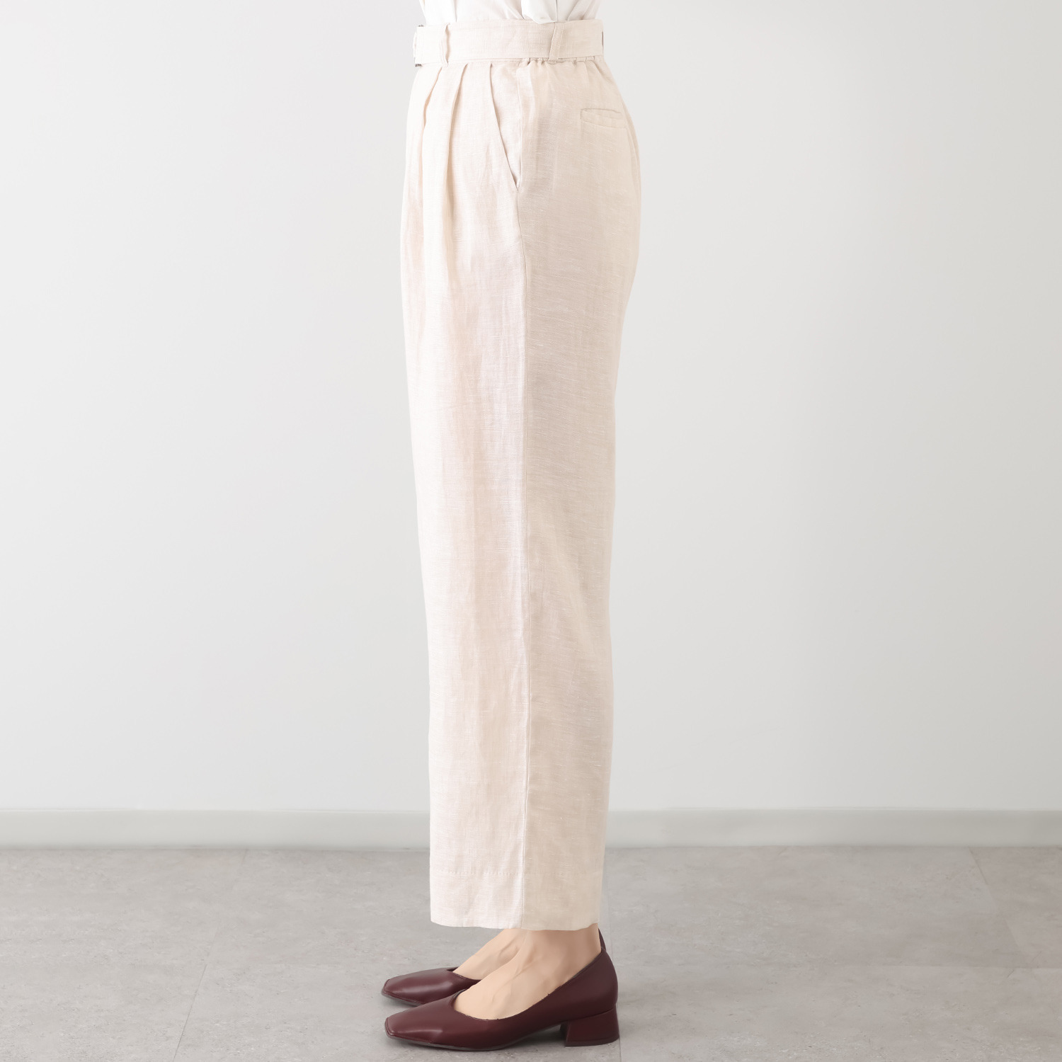 亀　恭子セレクト！ パールアンドクイーン フランス・ ノルマンディー産 プラチナプレミアムリネン １００％ 共布ベルト付ワイドパンツ