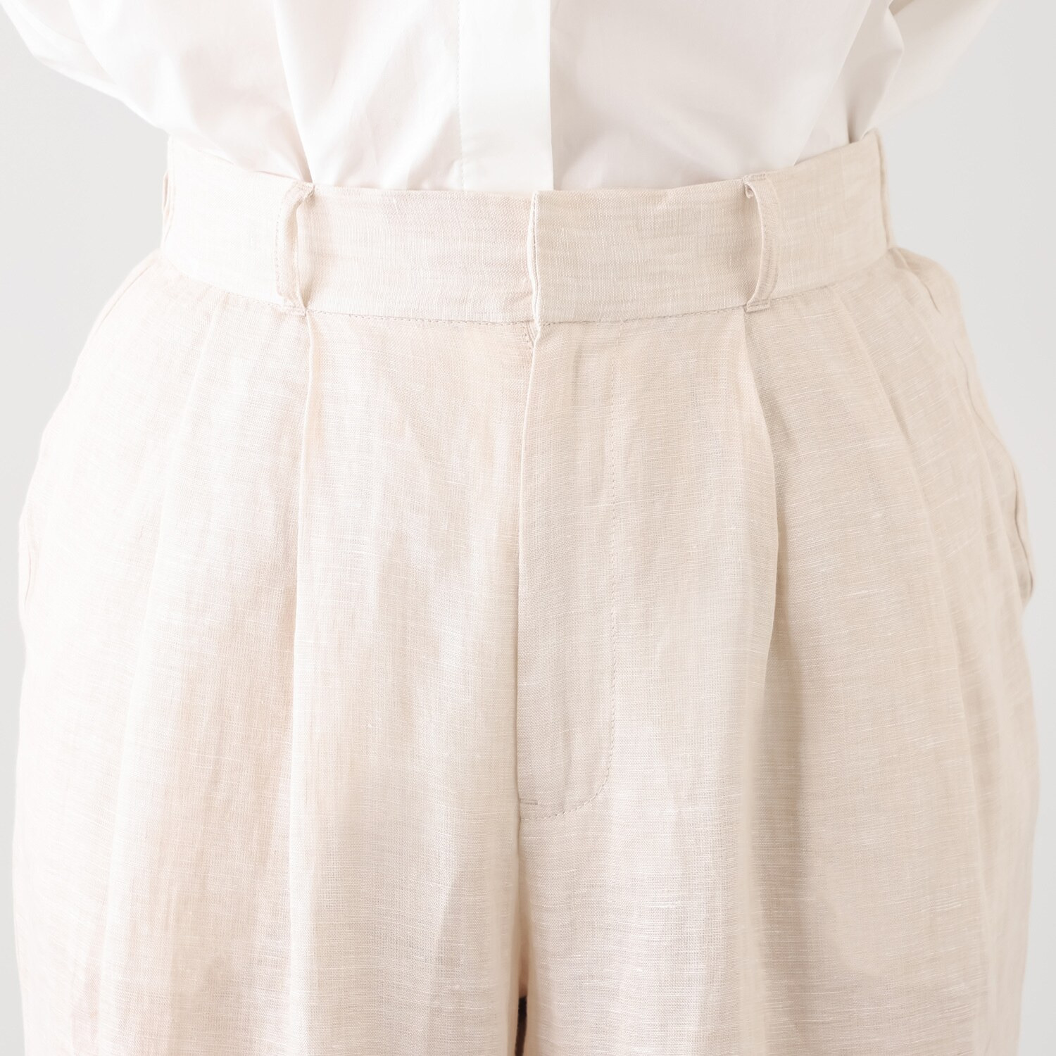亀　恭子セレクト！ パールアンドクイーン フランス・ ノルマンディー産 プラチナプレミアムリネン １００％ 共布ベルト付ワイドパンツ