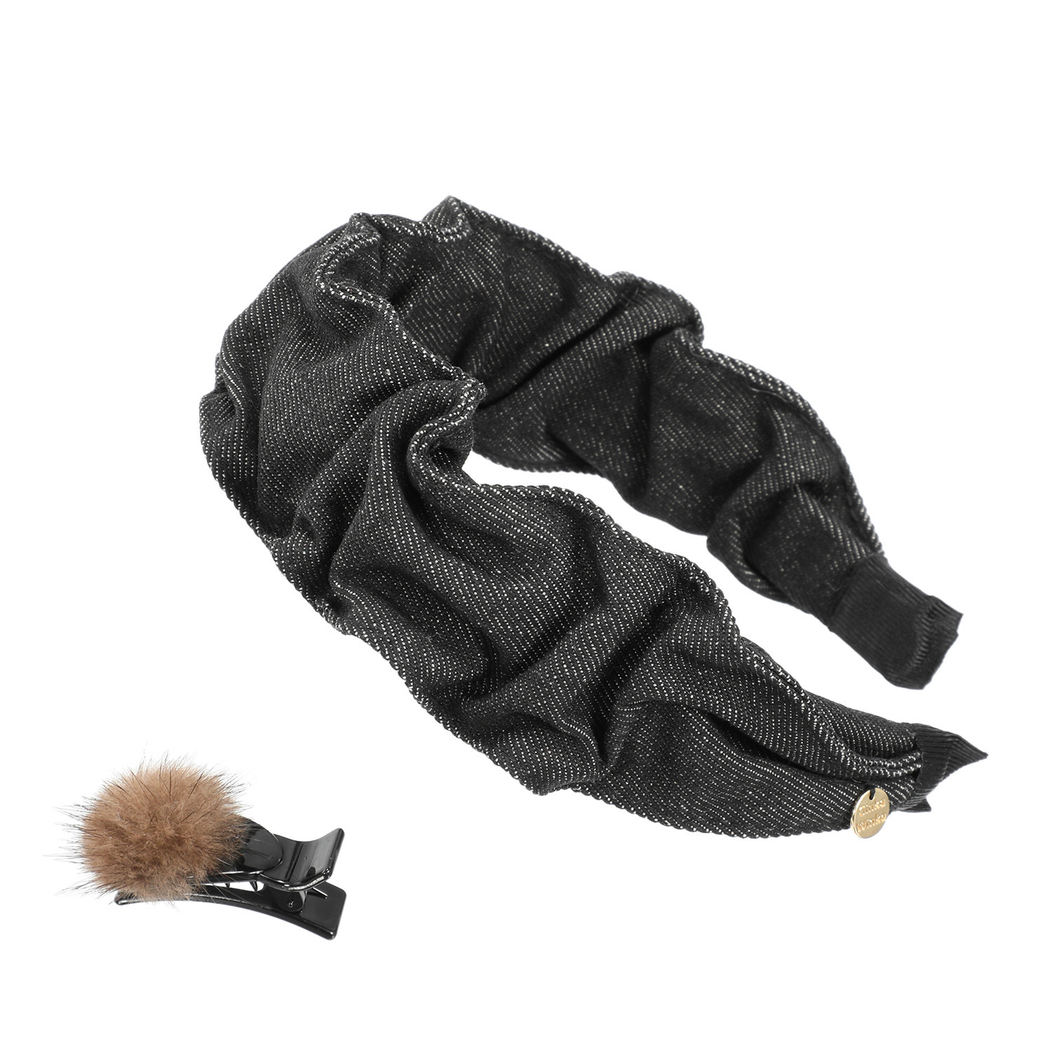 ギンカウィンカ デニムカチューシャ＆ フェイクミンク ボールクリップ